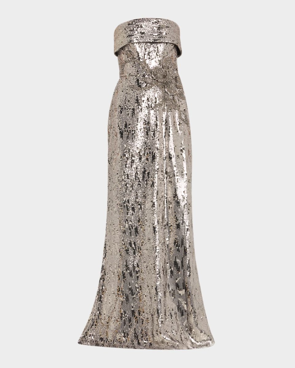 Sequined Strapless Trumpet Gown